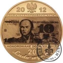 20 ludowych - BANKNOTY PRL - 10 złotych (mosiądz + miniaturowa kopia banknotu na płytce mosiężnej)